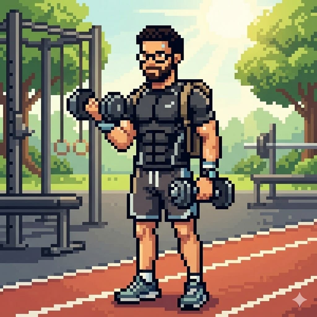 Cartoon Alpi training as a hybrid athlete