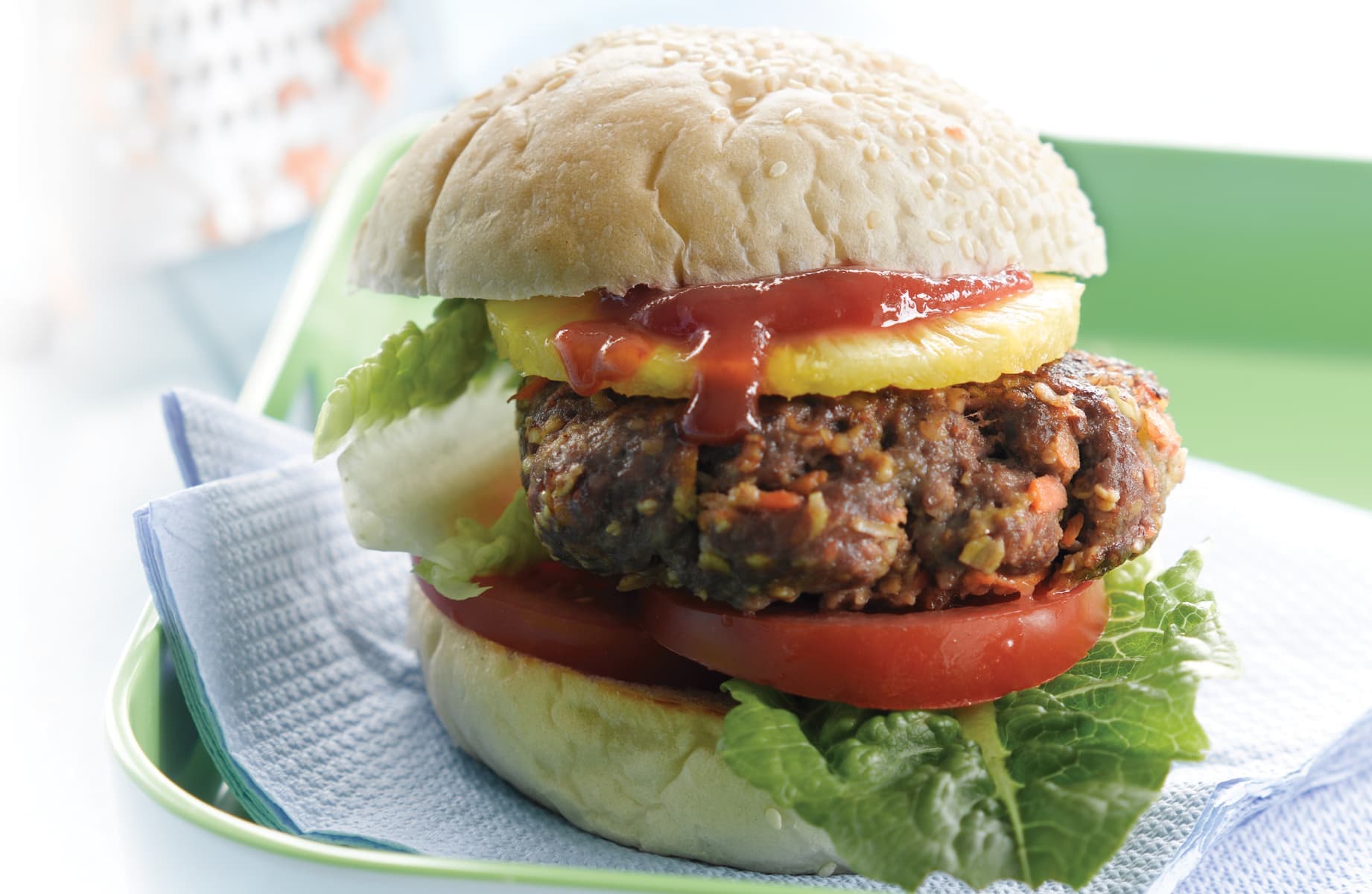 Stacked burger with fries