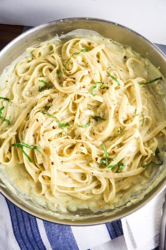 Creamy pasta in a pan